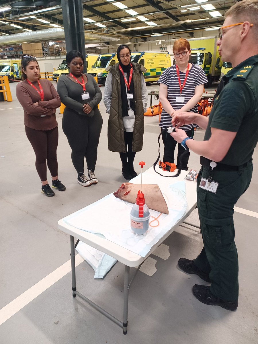 Penultimate day of our joint @YorksAmbulance @PrincesTrust #GetStarted programme. We looked at interview skills and had a go at interviewing each other, finishing the day with a presentation from our @YorkshireHart training manager Abu and had a go at stopping serious bleeding