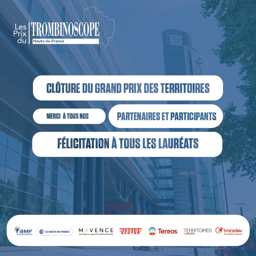 Le Grand Prix des territoires #HautsdeFrance touche à sa fin. 

Nous exprimons nos félicitations à tous les lauréats, membres du jury, partenaires, et participants pour leur contribution au succès de cet événement !