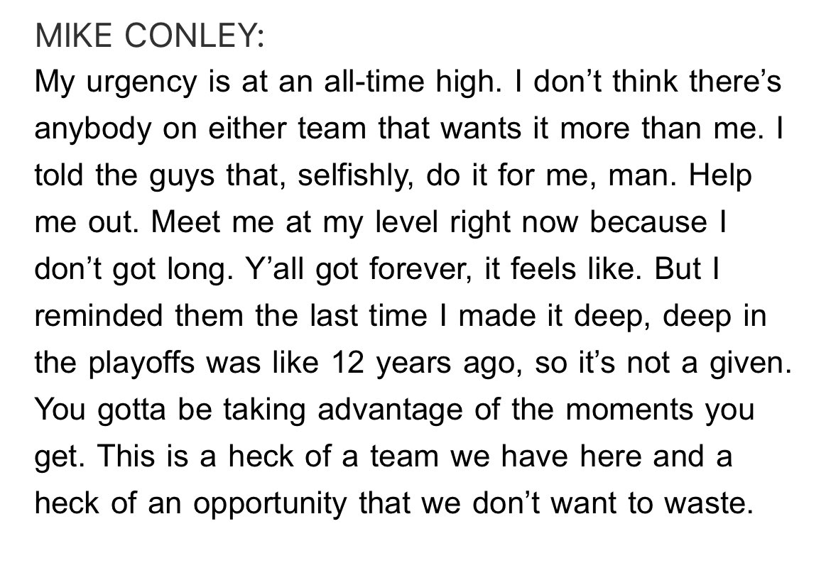 Mike Conley has spoken to the Wolves about his urgency as the playoffs begin. “I don’t think anybody wants it more than me.”