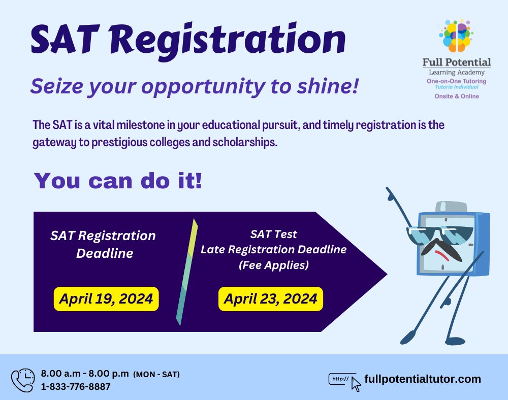 🚀 Registration for the SAT is now live! Don't miss out on this opportunity to showcase your academic prowess. Sign up today and pave the way for your future! 📚 #SAT #RegistrationOpen #CollegeBoard #FutureSuccess