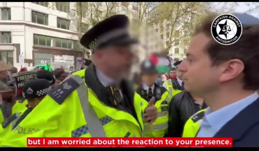 Quite something when @metpoliceuk  - absolutely protecting the public - say the quiet bit out loud.
“You’re noticeably Jewish. This is a pro-Palestinian demonstration. I’m not accusing you of anything (good) but…”
They know what the marches too often are.
Now they should act.