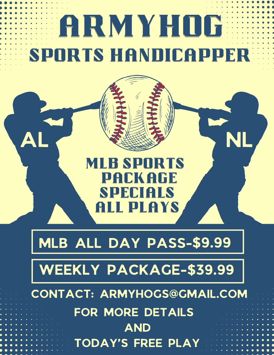 army_hog's tweet image. 2024 MLB RECORD 97-57 
Daily and Weekly Packages available.