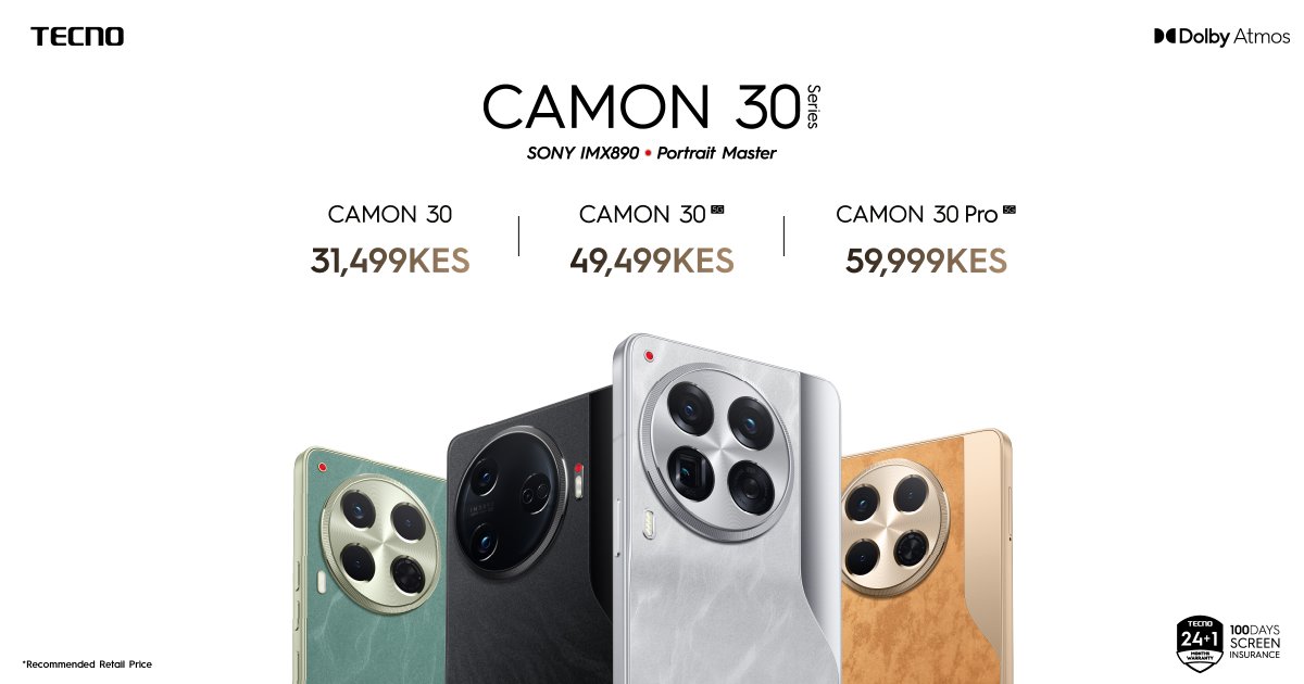 The wait is over! Introducing the Camon Series, now available in stores: Camon 30 4G: KES 31,499 Camon 30 5G: KES 49,499 Camon 30 Pro 5G: KES 59,999 Upgrade to the future now! #Camon30KE #TechGoesWild