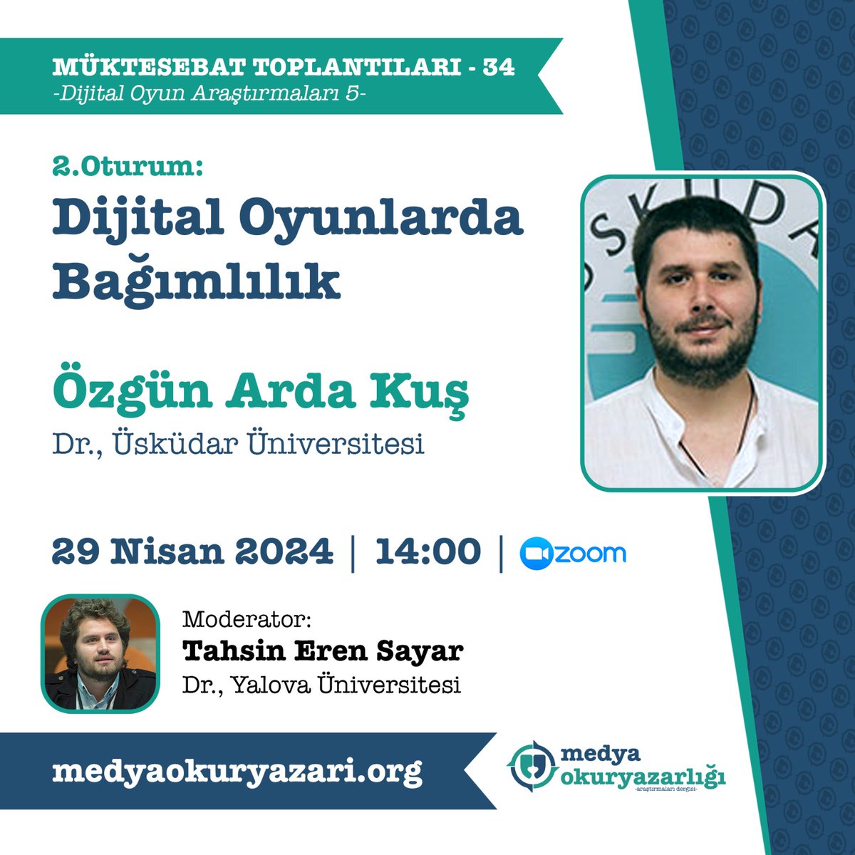 Zorunlu bir nedenden dolayı ertelediğimiz <a href="/OzgunArdaKus/">Özgün Arda Kuş</a>'un #DijitalOyunlar ve #Bağımlılık: Dijital Oyunlarda Motivasyon ve Akış Teorisi başlıklı Dr tez sunumunu, iki oturum halinde planladık. Her iki oturuma şu kayıt bağlantısı ile katılabilirsiniz. ▶️us06web.zoom.us/meeting/regist…