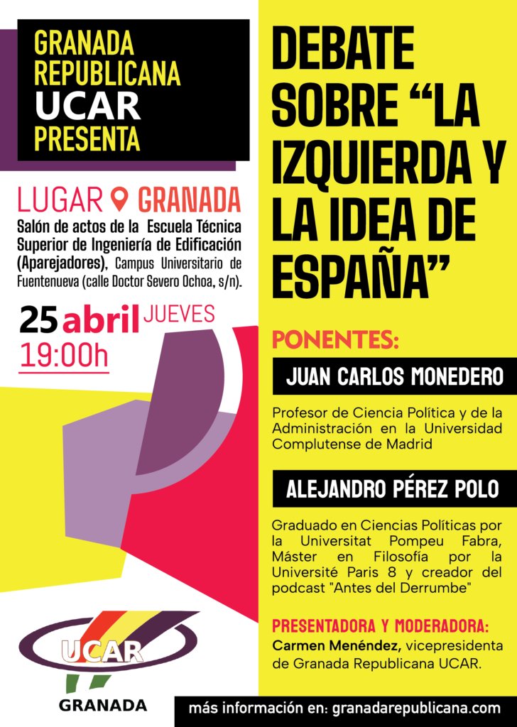 Será un placer participar en las jornadas republicanas organizadas por UCAR el próximo jueves 25 de abril en Granada. No vemos allí.