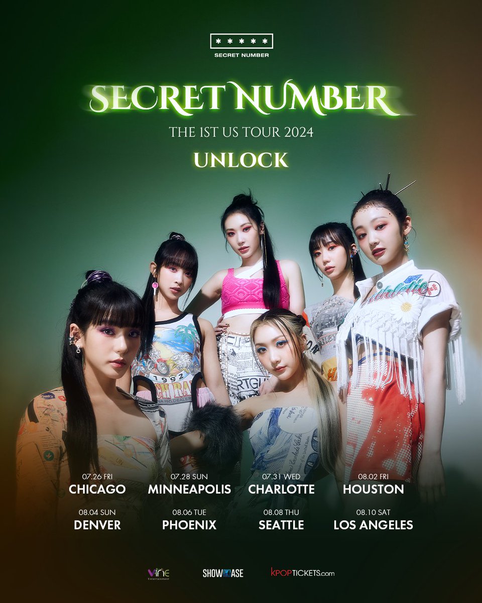#LOCKEY Get ready for SECRET NUMBER because SHOW[K]ASE presents to you 🌟SECRET NUMBER THE 1ST US TOUR 2024 ~ UNLOCK🌟

More information on ticketing and venues will be announced soon, so stay tuned and get hype for Secret Number 😄!