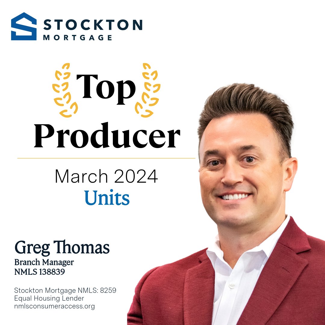 🌟 Big round of applause for Greg Thomas, securing the #3 position as Stockton Mortgage's top producer by units in March! 💼 Your outstanding performance is a testament to your expertise and commitment. Keep up the fantastic work! 👏 #TeamStockton #MortgageExperts #TopPerform ...
