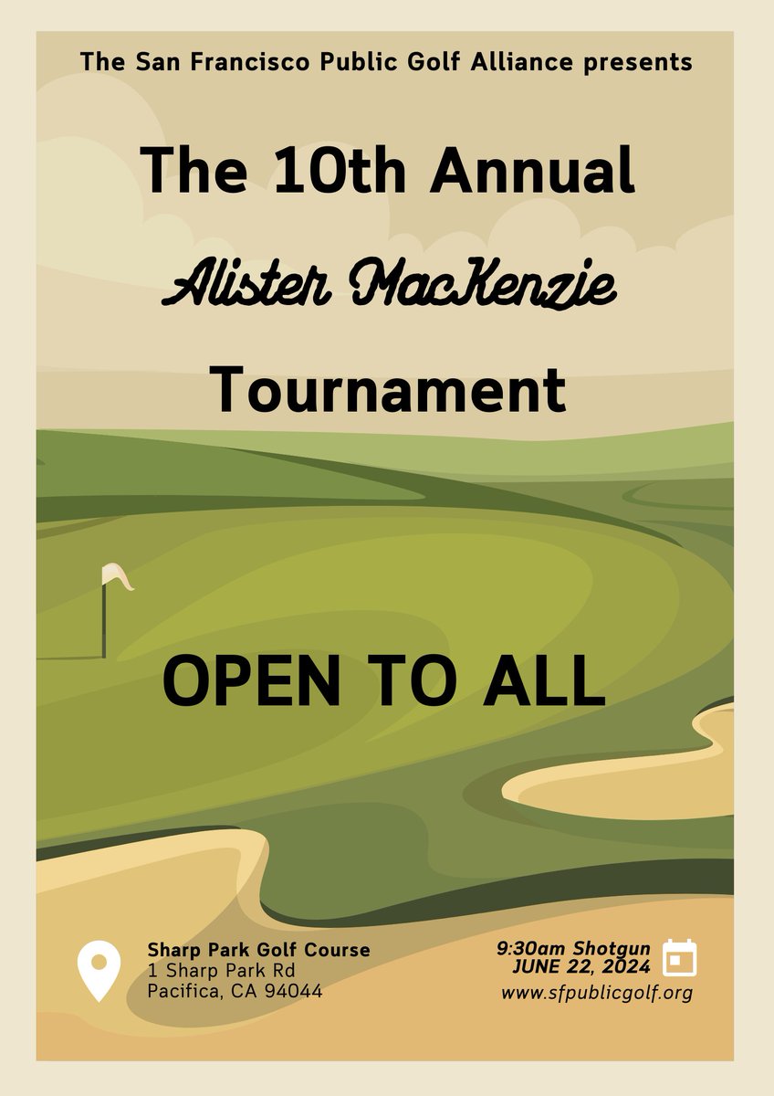 SFPublicGolf's tweet photo. Join us Saturday, 6/22/24 at the Historic @SharpParkGolf Course for the 10th Edition of The Alister MacKenzie Tournament to #SaveSharpPark!
This benefit tournament is how we fund our Mission to nurture and defend affordable, eco-friendly, public golf.
https://t.co/GycS0xfEZe https://t.co/GNsPVsIfmX