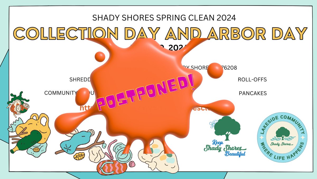 Looking at the forecast and expected weather, we are postponing this weekend's Arbor Day/Spring Clean Event.