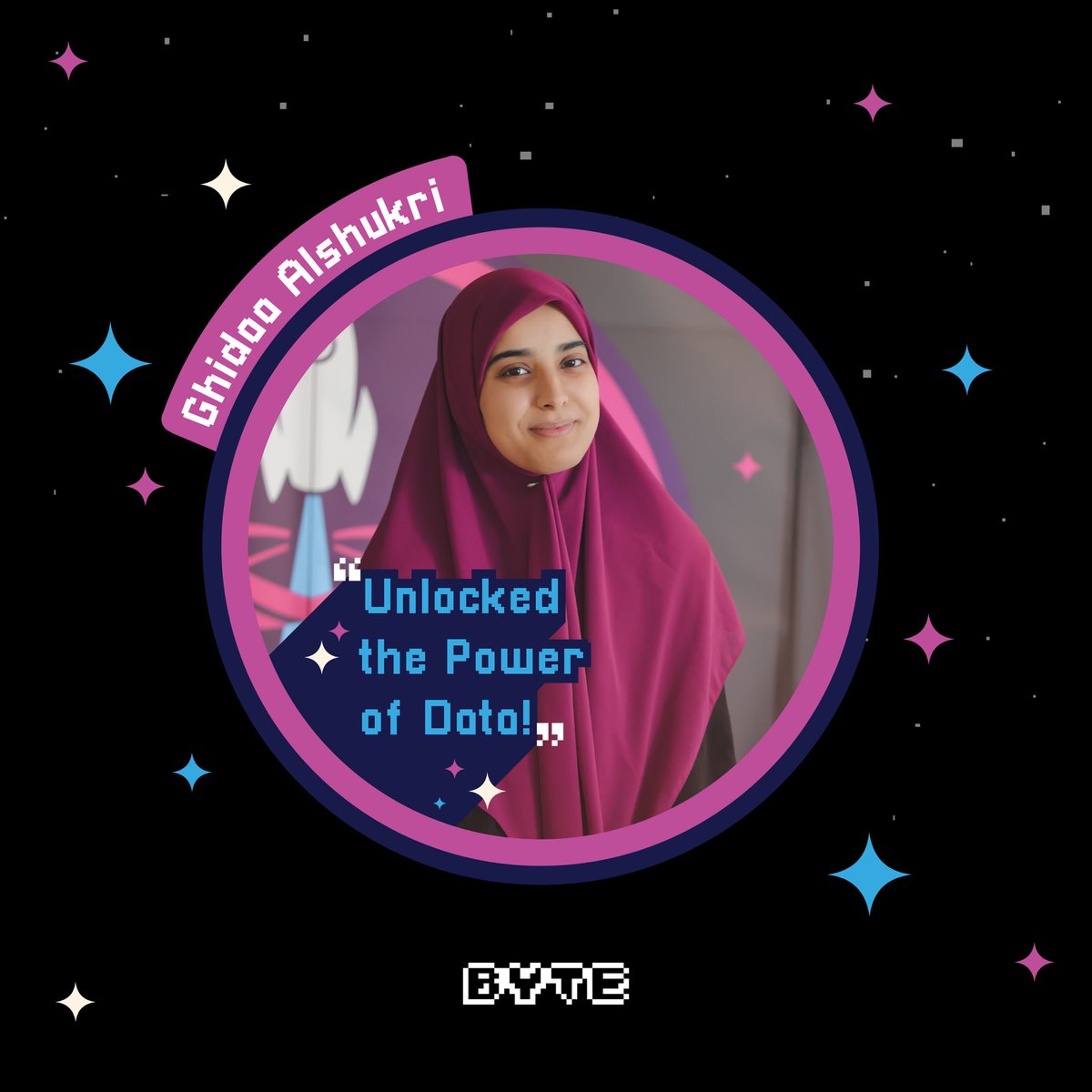 BYTE_NGO's tweet photo. Meet Ghidaa Alshukri, an inspiring participant from TechShip's workshops, here to share her thoughts on this remarkable journey.
#TechShip 🚀
Welcome Aboard!
Funded by US State Department through Alumni Engagement Innovation Fund (AEIF) https://t.co/GHgpqSNvRX