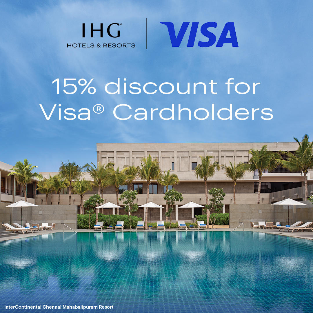 Special offer for Visa® cardholders
Book your next break at any of the 200+ IHG Hotels and Resorts across India, the Middle East, Africa, South Asia and more destinations. Enjoy 15% off Best Flexible Rate when you use your Visa card. Offer is valid until 30 September 2024.