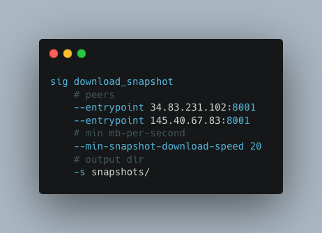 in the next version of Sig 🤖

well support downloading snapshots with minimum download speed requirements and trusted peers

thread for how it works under-the-hood /N ↓