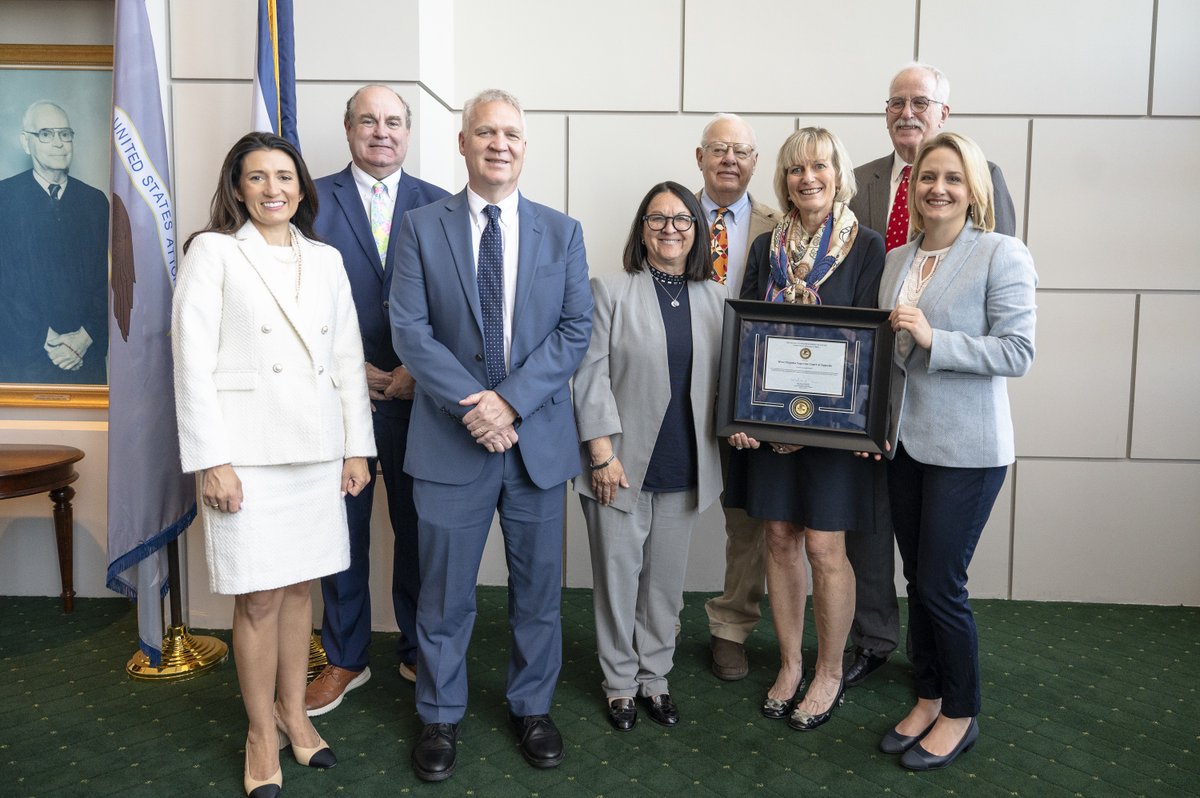 WVcourts's tweet photo. All five Justices were on hand at the Robert C. Byrd U.S. Courthouse today, April 18, 2024, to accept the Excellence in Victim Advocacy and Justice Award for the Supreme Court's Victim Outreach Project. https://t.co/J5ADz3IRTw