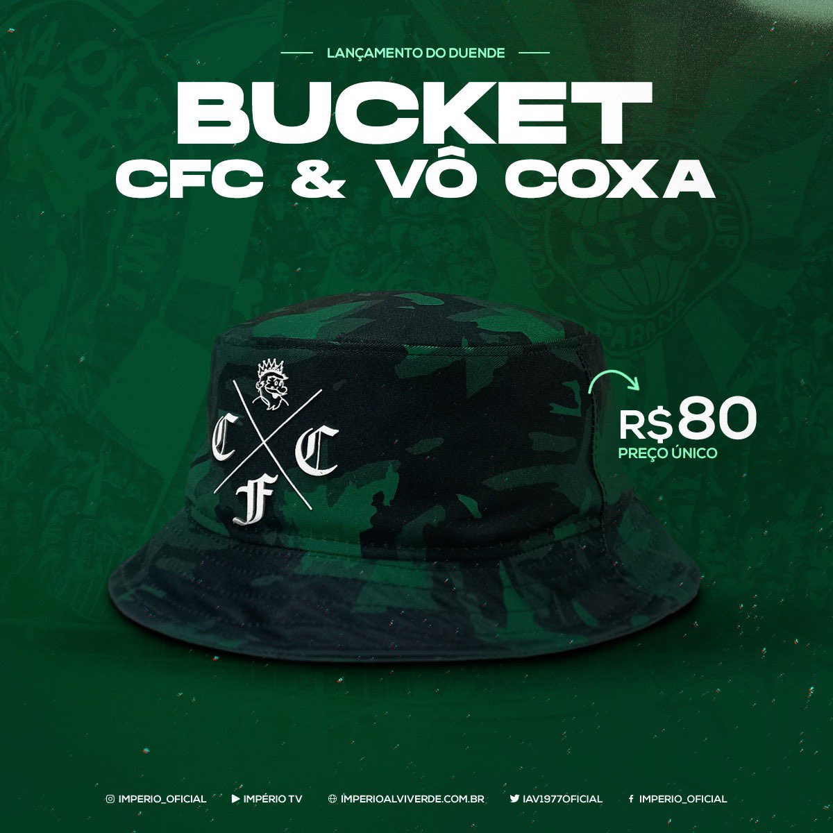 BUCKET CFC Preço único: R$80,00. Compre em: imperioalviverde.com.br Loja física: Rua Ubaldino do Amaral, 50. WhatsApp: (41)3253-7148. Enviamos via motoboy para Curitiba e Região Metropolitana, para o restante do Brasil pelo correios.