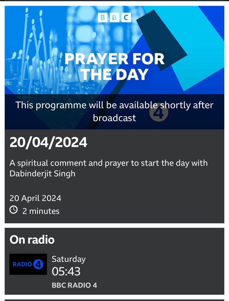 Please listen to @BBCRadio4 Prayer for the Day for 2 minutes on 20, 22, 23, 24, 25 and 26 April at 5:43am. I will share the recording for each day after the broadcast. Please feel free to provide feedback.