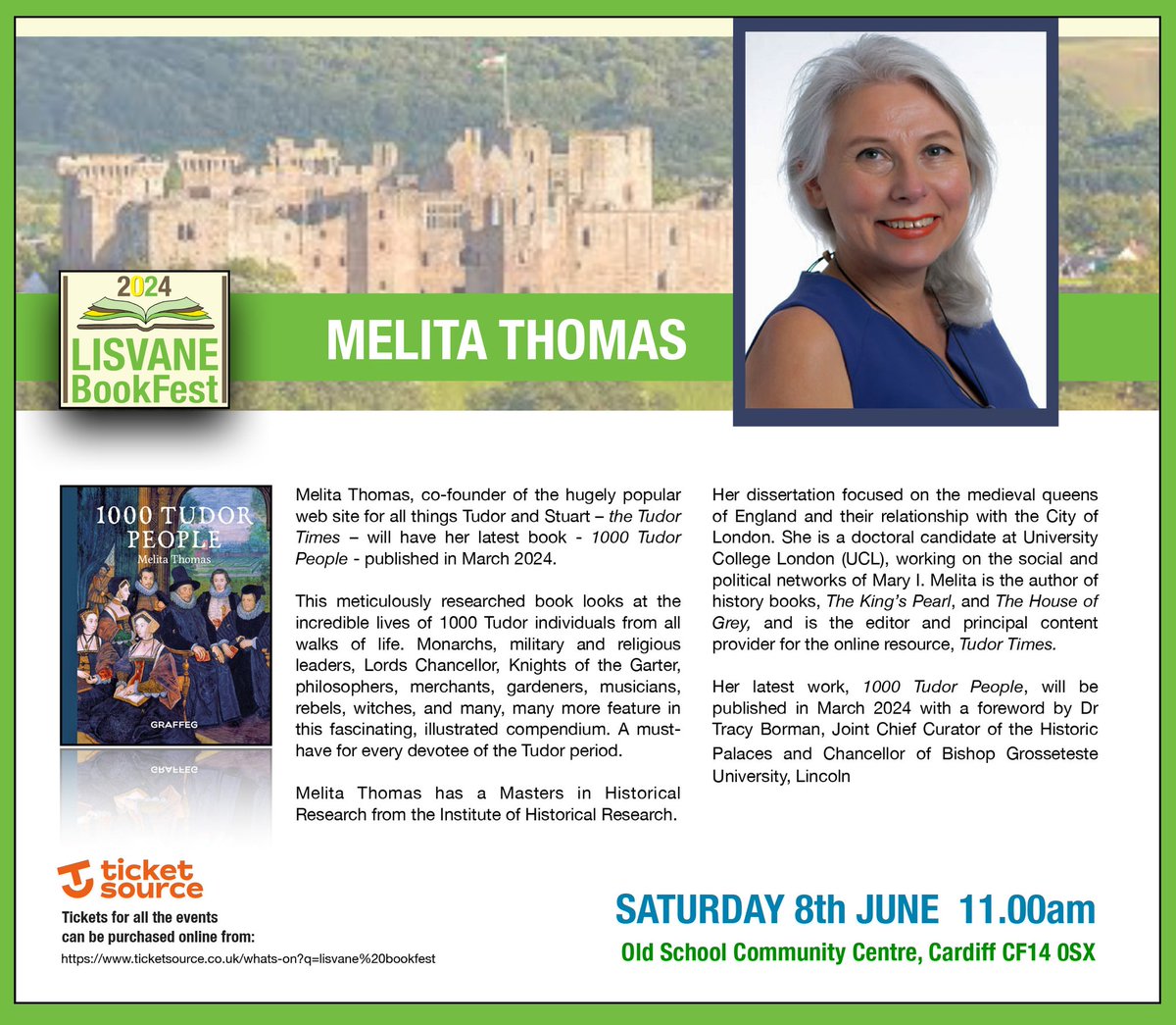 @melitathomas92 coming to @LisvaneVillage Bookfest24. A great event for history buffs to look forward to. Tickets via @TicketSource #Cardiff #litfest