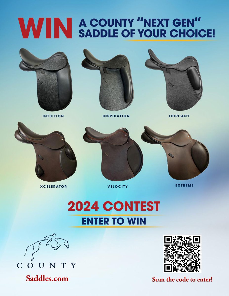 ENTER FOR A CHANCE TO WIN A CUSTOM COUNTY SADDLE!
2024 COUNTY CONTEST 

conta.cc/48QSEVQ