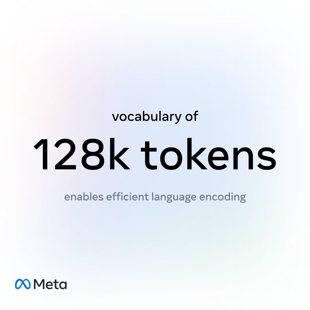 Llama 3 uses a new tokenizer with a vocabulary of 128k tokens. This enables it to encode language much more efficiently. It offers notably improved token efficiency — despite the larger 8B model, Llama 3 maintains inference efficiency on par with Llama 2 7B.