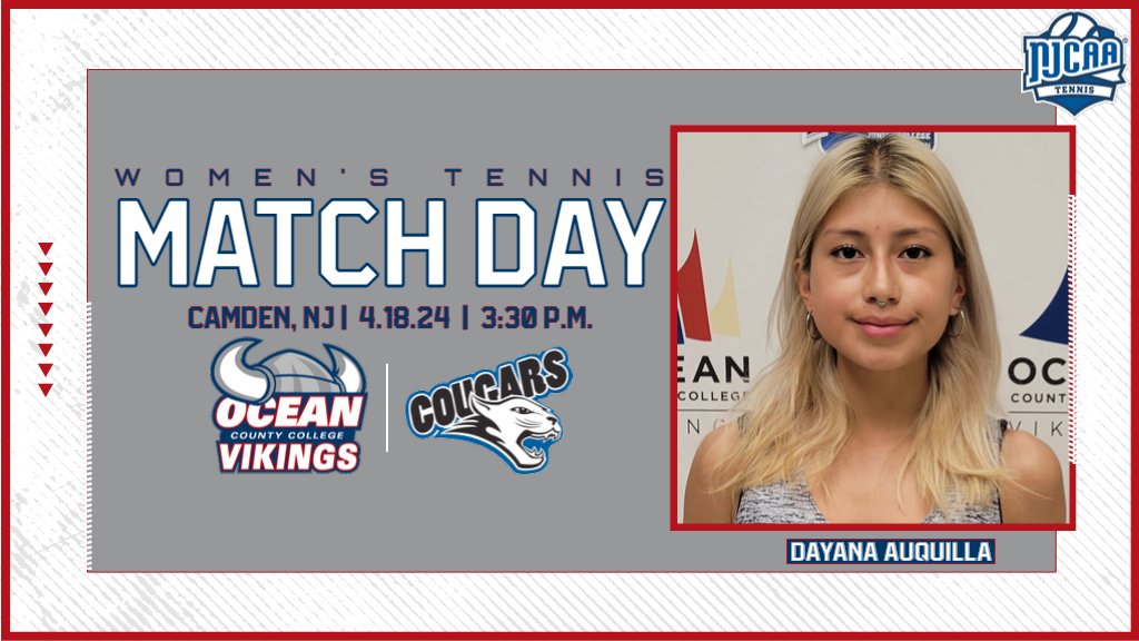 Ocean County College Women's Tennis heads to Camden County College for a 3:30 P.M. match versus the Cougars. Let's go!🎾