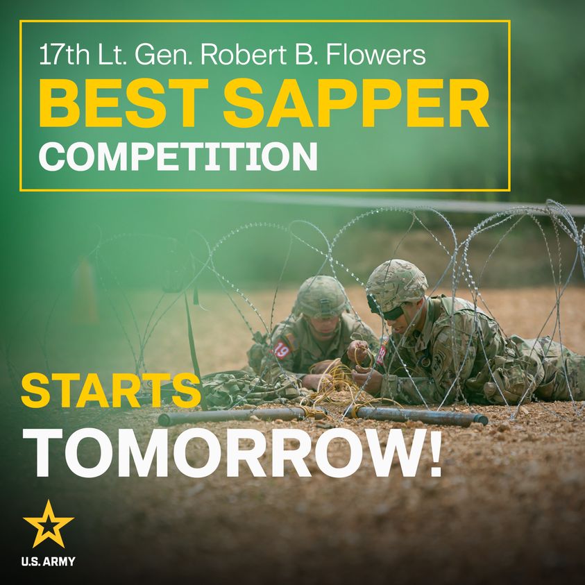 We hope to see everybody at 5 p.m. tomorrow, April 19, when the Best Sapper Competition kicks off with its Nonstandard Physical Fitness Test event at Roubidoux Park in Waynesville, Mo.

#EarntheRight #SLTW #BSC24 #BeAllYouCanBe