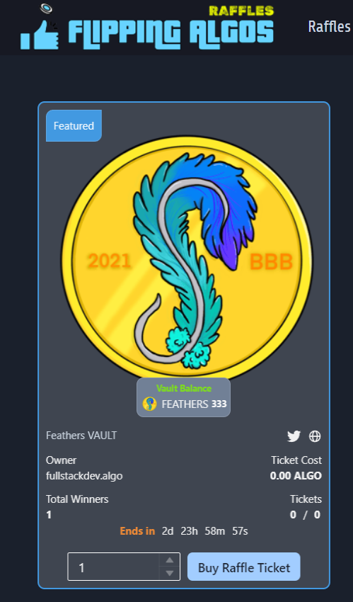 FlippingMfer's tweet photo. ๐ FREE $FEATHERS RAFFLES๐ MARKETPLACE OPEN โก๏ธ https://t.co/ohr0H5C3Ud ๐ #nftVaults #OnlyOnAlgorand https://t.co/Zak738gwGZ