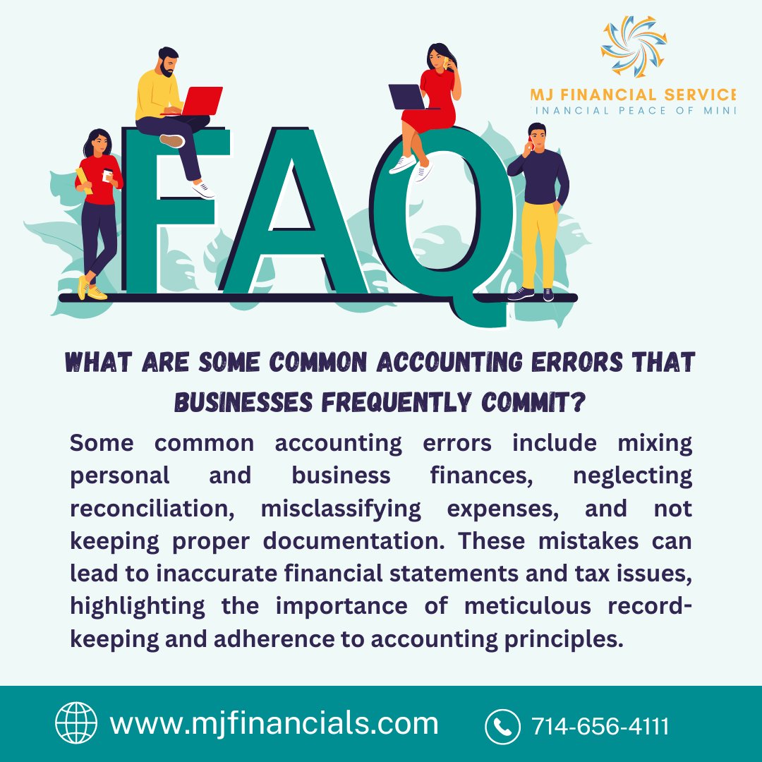 Discover common accounting errors businesses often make and how to avoid them! 

Contact us today to learn more at mjfinancials.com

#AccountingTips #FinancialManagement #accounting #bookkeeping #financialplanning