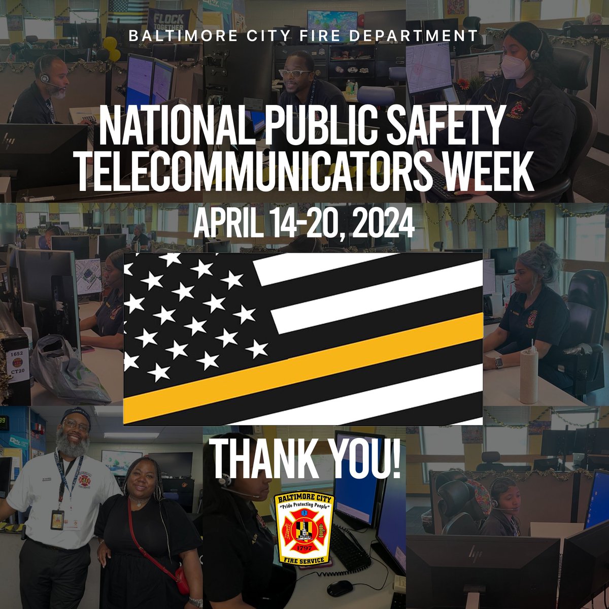 April 14-20 marks National Public Safety Telecommunicators Week, a time to honor the dedicated women and men in public safety communication centers. They respond swiftly to emergencies, handling thousands of 911 calls daily in Baltimore City. Let's show appreciation!!!