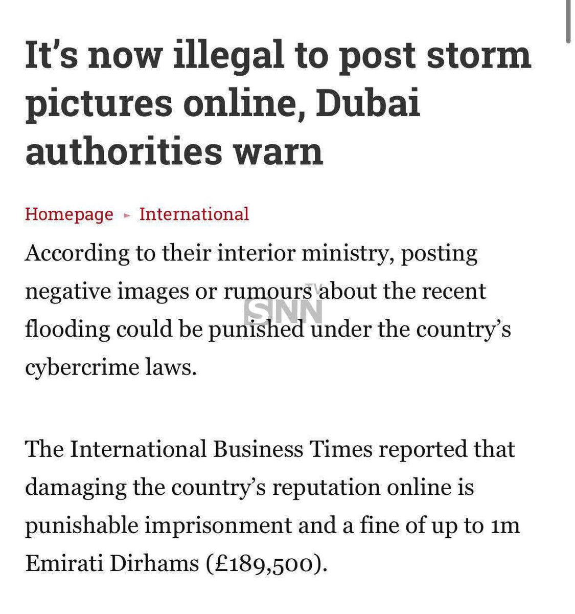 The UAE government has announced a ban on the publication of photographs and videos of the flooding that occurred recently on social networks.