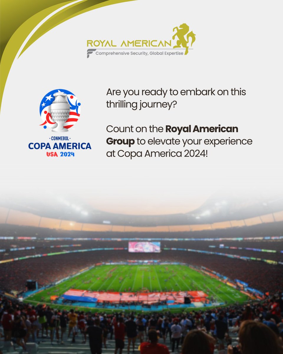 At the Royal American Group, we are committed to delivering exceptional service, in order to ensure your Copa America 2024 experience is thrilling and secure. Whether you're a fan, player, media pro, or VIP, we've got you covered!

#CONMEBOL #CopaAmerica2024 #RoyalAmericanGroup