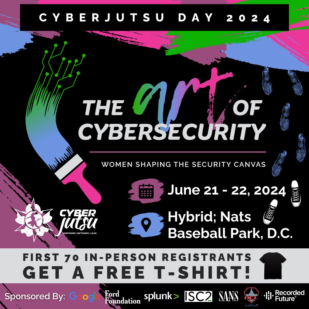 Register to attend Cyberjutsu Day in-person and receive an exclusive WSC t-shirt... for FREE! 👕 Join us for: • Training & Workshops • Panels, Talks, Demos • Networking • Villages: Incident Response (IR), Mental Health, Careers • … and more! 🎟️: womenscyberjutsu.org/page/cyberjuts…