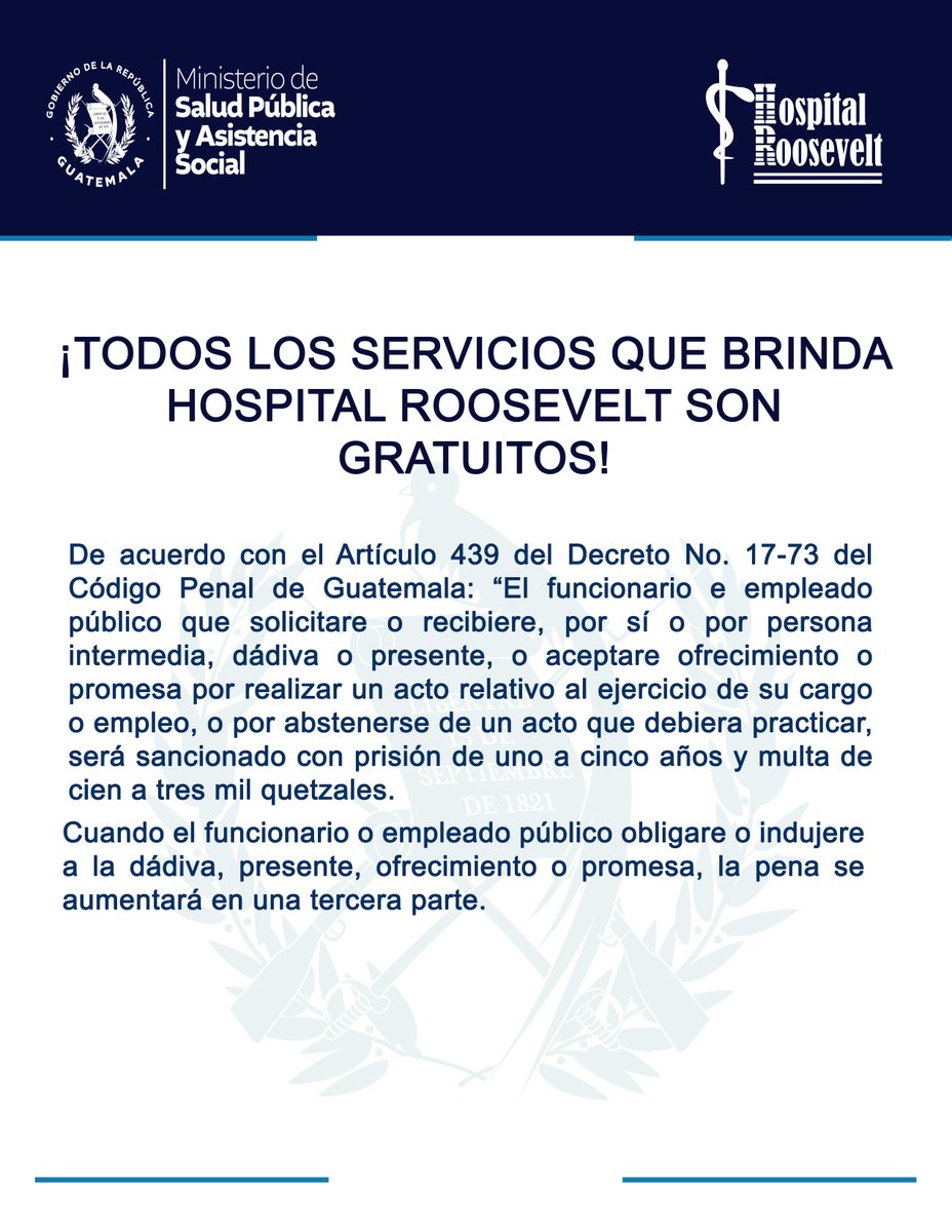 ¡Todos los servicios que brinda Hospital Roosevelt son gratuitos!