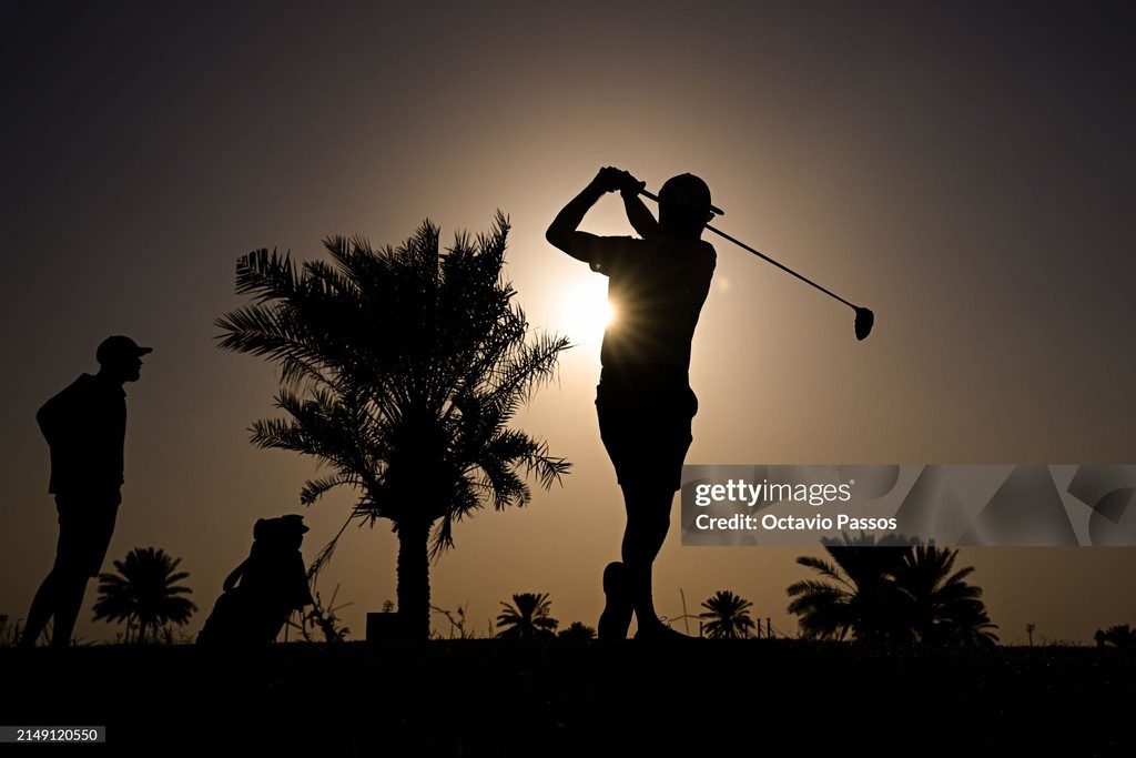 Bradley Bawden of #England plays his tee shot on the 7th hole during day one of the #AbuDhabiChallenge at Al Ain Equestrian, Shooting and Golf Club in #AbuDhabi, #UnitedArabEmirates. 📸: Octavio Passos #GettySport #Golf #BradleyBawden