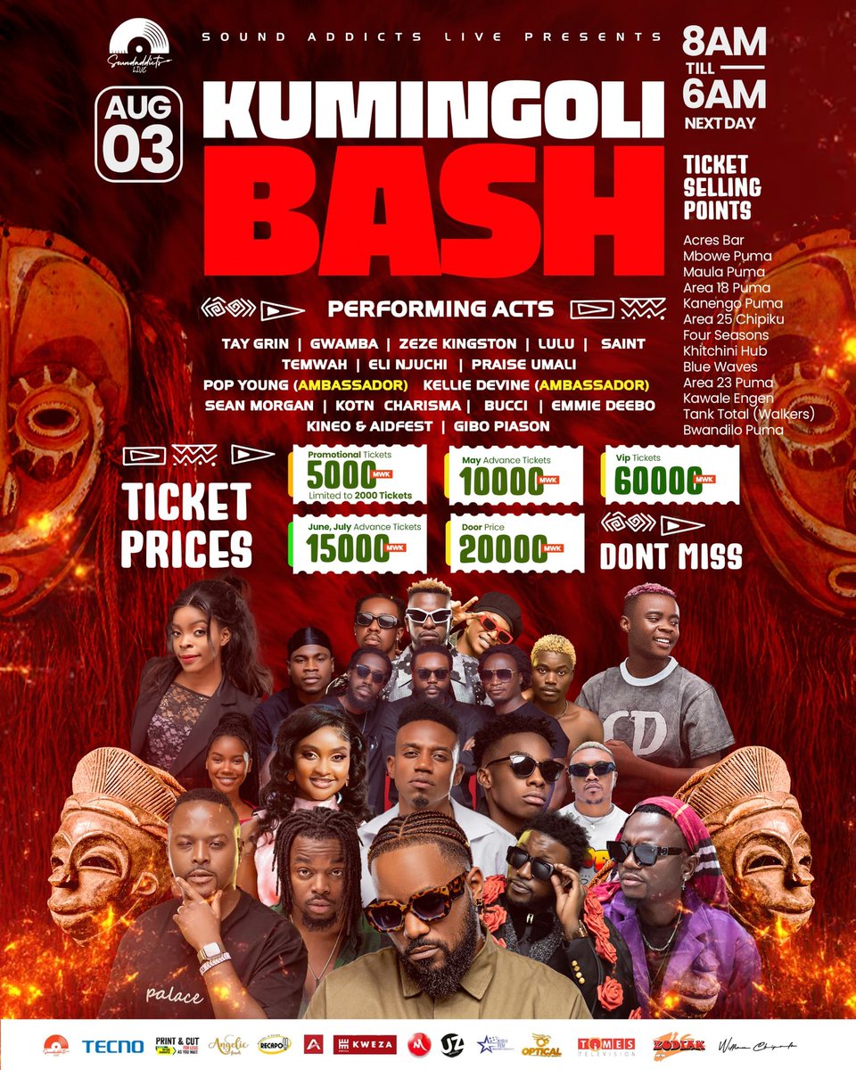 KuMingoli Bash is back this Year with a FULL local line up 🇲🇼 3 August is the date ku Civo🏟 !!