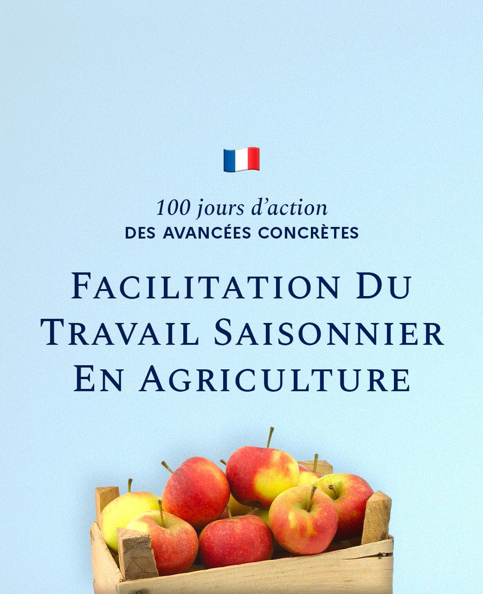 100 jours d’action. → Présentation d’un projet de loi d'orientation pour la souveraineté en matière agricole et le renouvellement des générations en agriculture ; → Plans de trésorerie déployés pour les filières et territoires connaissant des difficultés : 66 M€ déjà versés