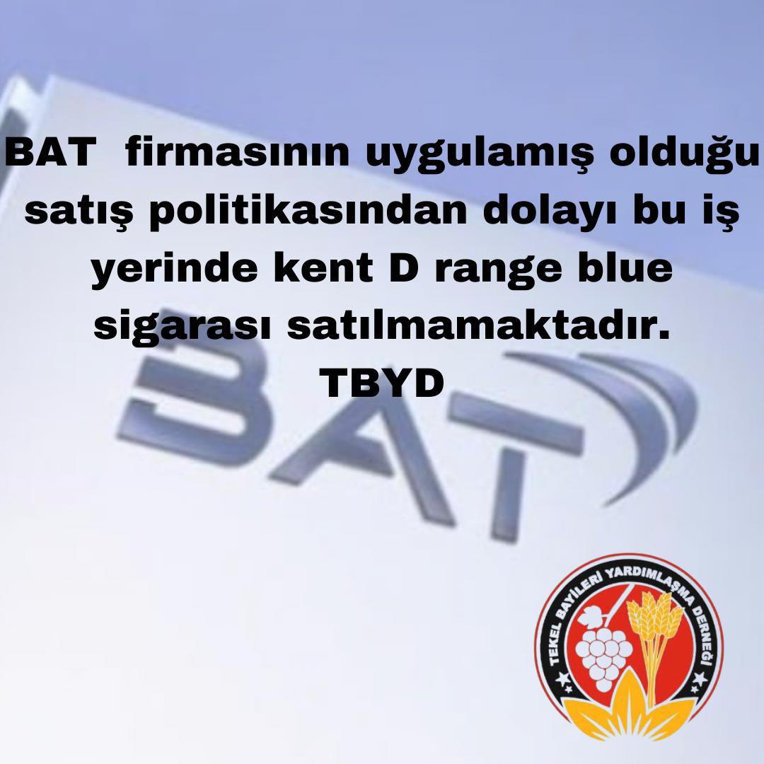 Basına ve kamuoyuna…

Ülkemizdeki en büyük 3.sigara tedarikçisi  olan (BAT) British American Tobacco’nun son uygulaması ile sigarada %4.71 olan kâr marjımızı, malesef %3.68’e düşmüştür. Biz bayiler olarak bu haksızlığa dur demek adına, 4 Nisan 2024 tarihi itibari ile BAT
