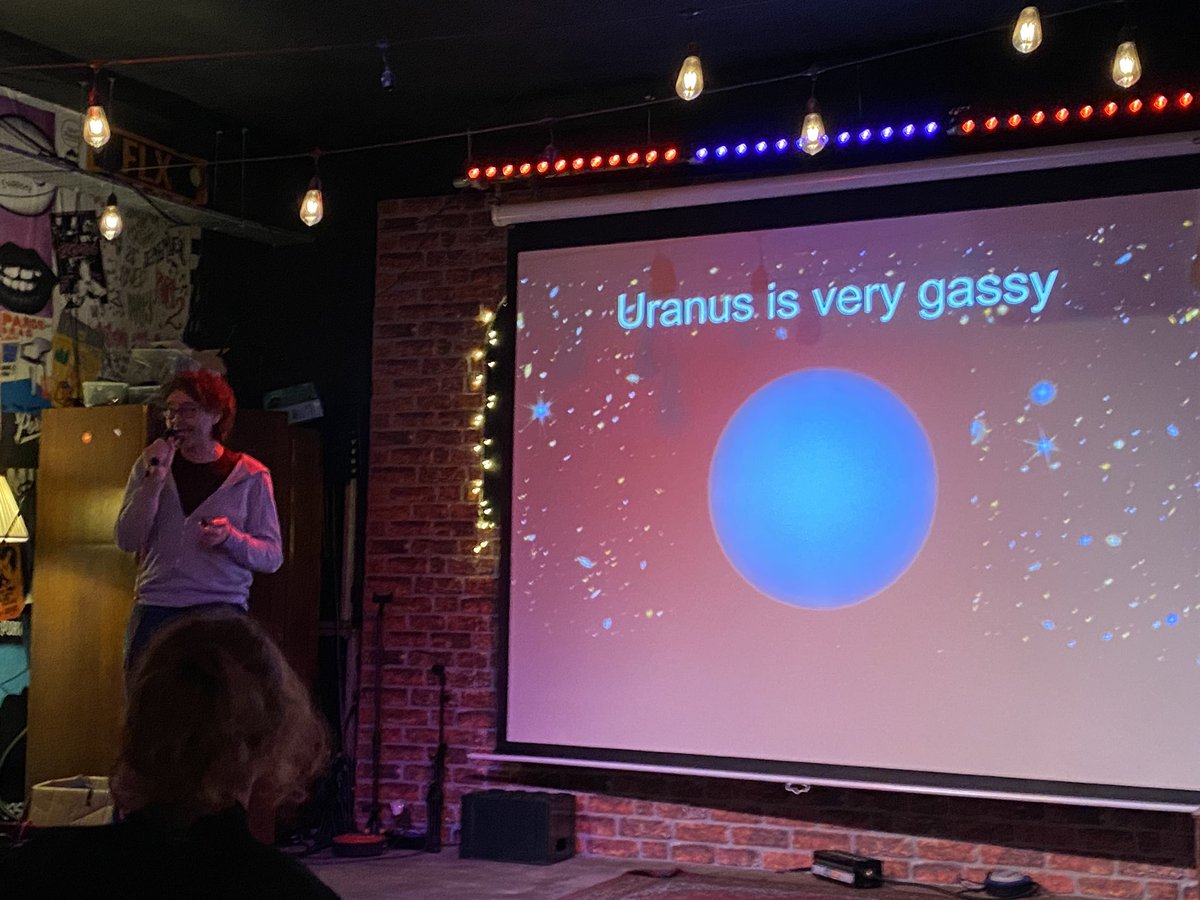 Enjoying the comedy of Uranus with Roger Wesson @cardiffPHYSX at @astronomyontap #PortersBar