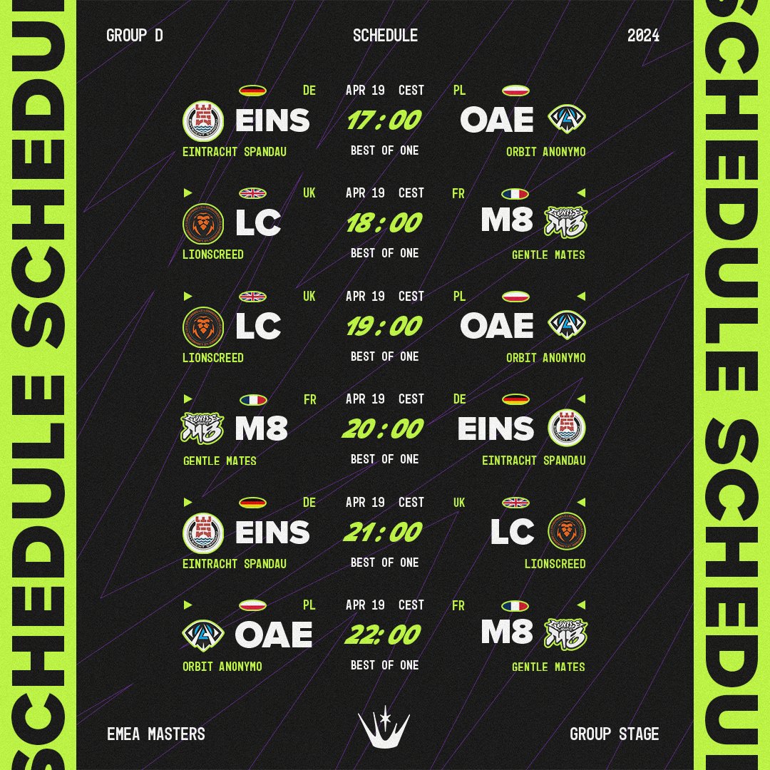 Here's the planning for the first day of Group stage! Which match are you looking forward to watch? 👀 #EMEAMasters