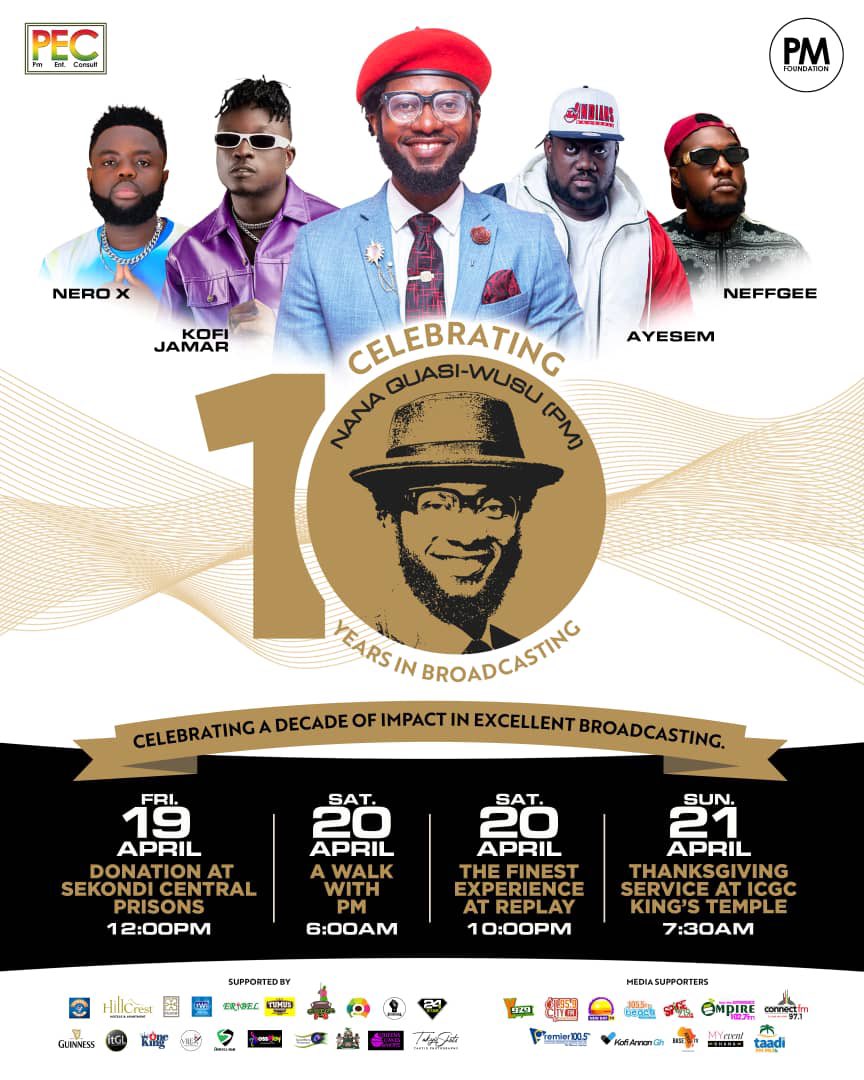 IngBerchie's tweet photo. This weekend in Western Region is about a big brother Nana Quasi-Wusu and his decade celebration in broadcasting.
Be part of the history this weekend
@PmDePresenter
@PM__Foundation
#10YearsInBroadcasting
#10YearsAnniversary
#PM@10
@PulseGhana @tv3_ghana @official4SYTETV https://t.co/TTUAuA85jW