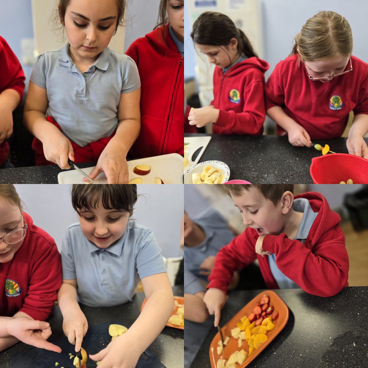 PentrerGraig's tweet photo. Lovely healthy cooking session today , fresh fruits and Greek and honey yoghurt . Lovely to see everyone trying out tastes 
What’s your favourite ?
👩🏻‍🍳🍓🍇🍌🍊🍎🫐🍍 https://t.co/JGg2dCcmFl