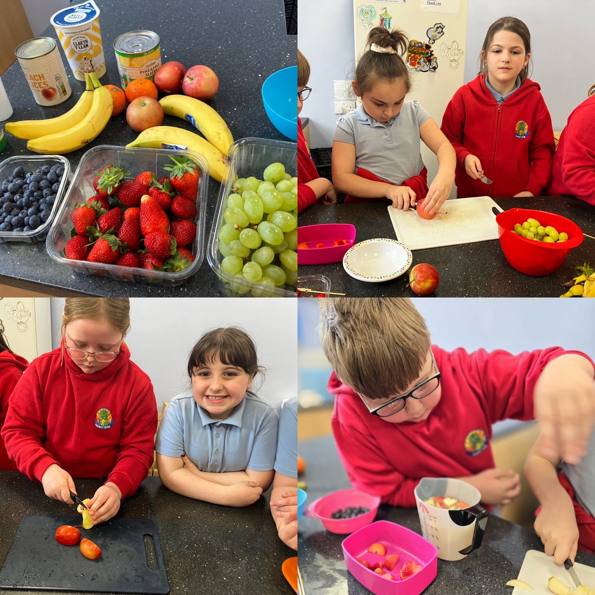 PentrerGraig's tweet photo. Lovely healthy cooking session today , fresh fruits and Greek and honey yoghurt . Lovely to see everyone trying out tastes 
What’s your favourite ?
👩🏻‍🍳🍓🍇🍌🍊🍎🫐🍍 https://t.co/JGg2dCcmFl