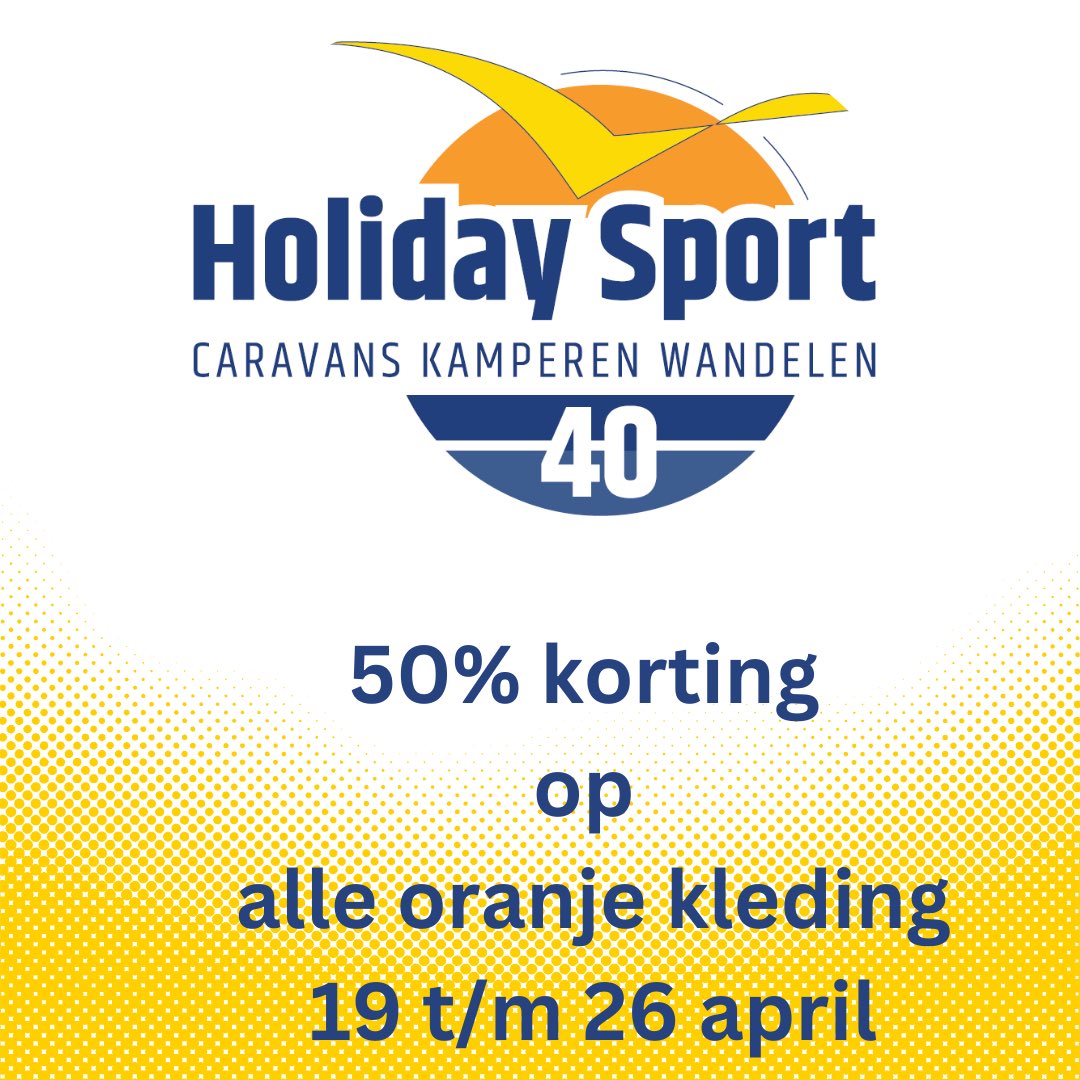 "Oranjemania is losgebarsten bij Holiday Sport! Geniet van 50% korting op alle oranje kleding van 19 t/m 26 april. Haast je, want op = op! Alleen verkrijgbaar in de winkel in Lochem. 🟠 #Oranje #Korting #Lochem"