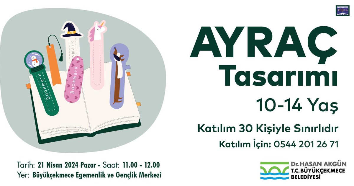 10-14 YAŞ ARASI ÇOCUKLARIMIZLA 'AYRAÇ TASARIMI' ETKİNLİĞİMİZ İÇİN KÜTÜPHANEMİZE DAVET EDİYORUZ. Egemenlik ve Gençlik Merkezimizde 10-14 yaş arası çocuklarımızla gerçekleştireceğimiz 'Aytaç Tasarımı' etkinliğimiz için 0544 201 26 71 numaralı hattımızdan kayıt yaptırabilirsiniz.