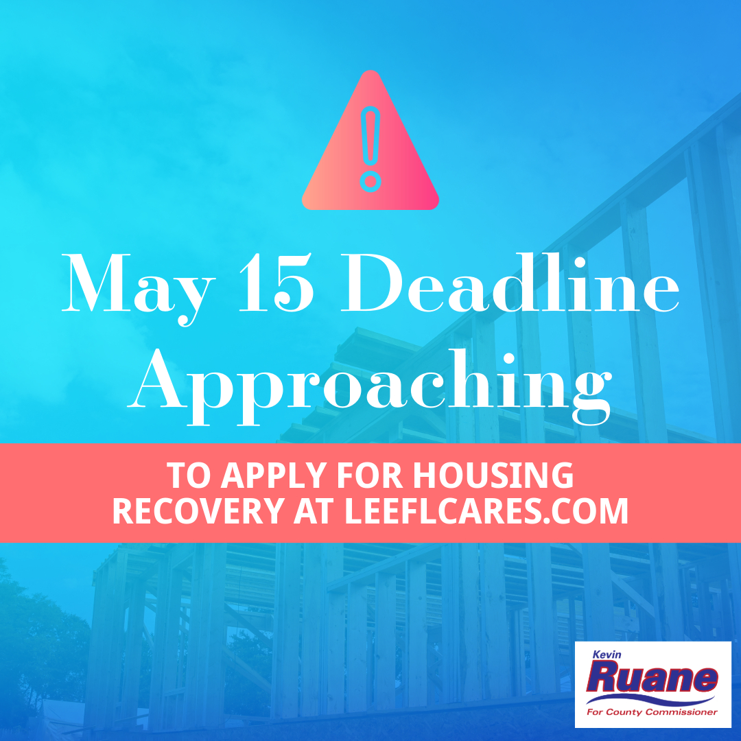 KevinRuaneFL's tweet photo. Remember that the deadline to apply for housing repairs or assistance from Lee Cares is next month, May 15th. Please take advantage of this Federal aid while it is still available. You can submit an application at https://t.co/HE7vgSiqNt https://t.co/vqA1MjdYht