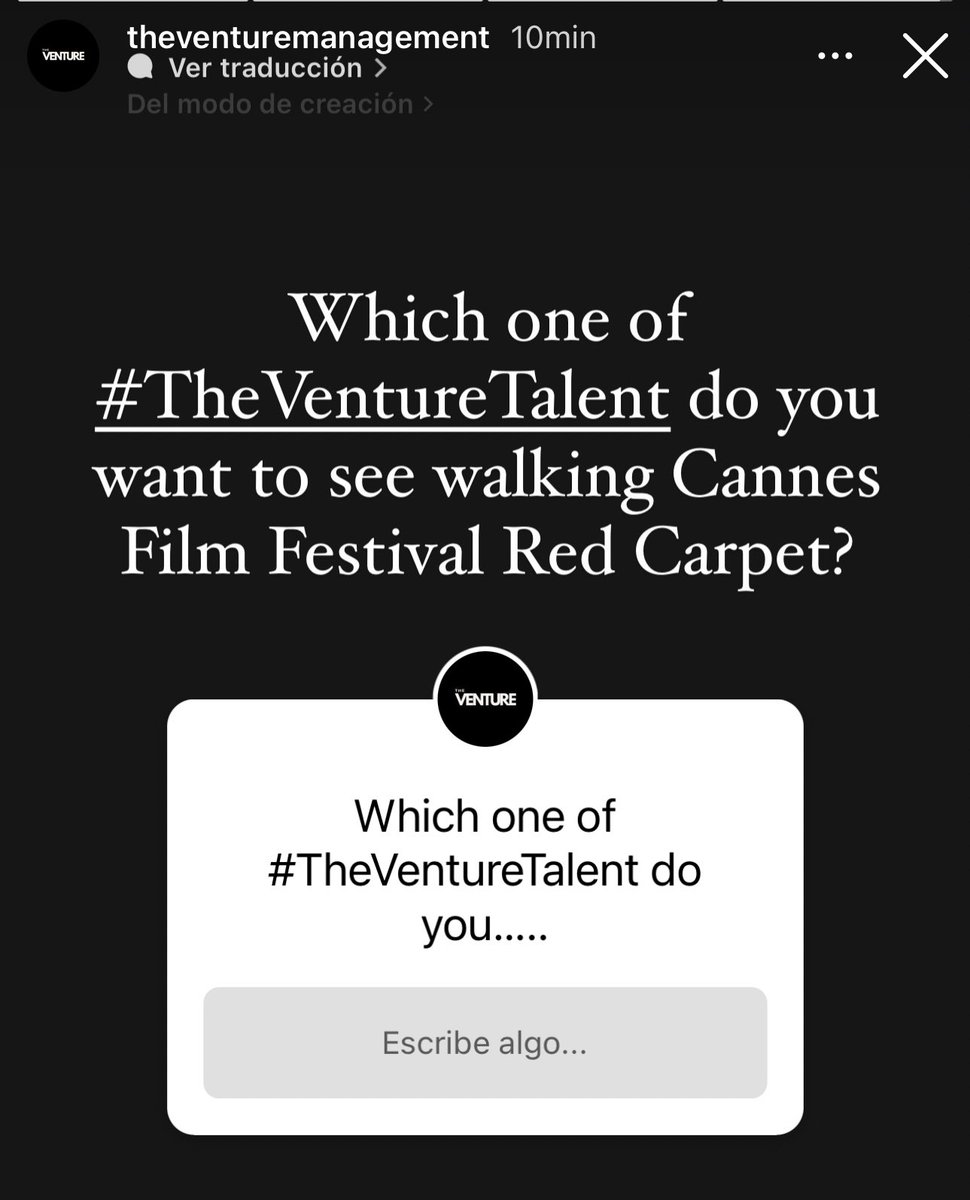 [ESP] Miren lo que preguntan en las IG Stories The Venture Management? 

“¿Cuál de los Talentos de Venture quieren ver caminando en la alfombra roja del Festival de Cine de Cannes?”

Sobrinas ya saben que tienen que hacer 😏 que se nota el #FreenBecky power 🔥