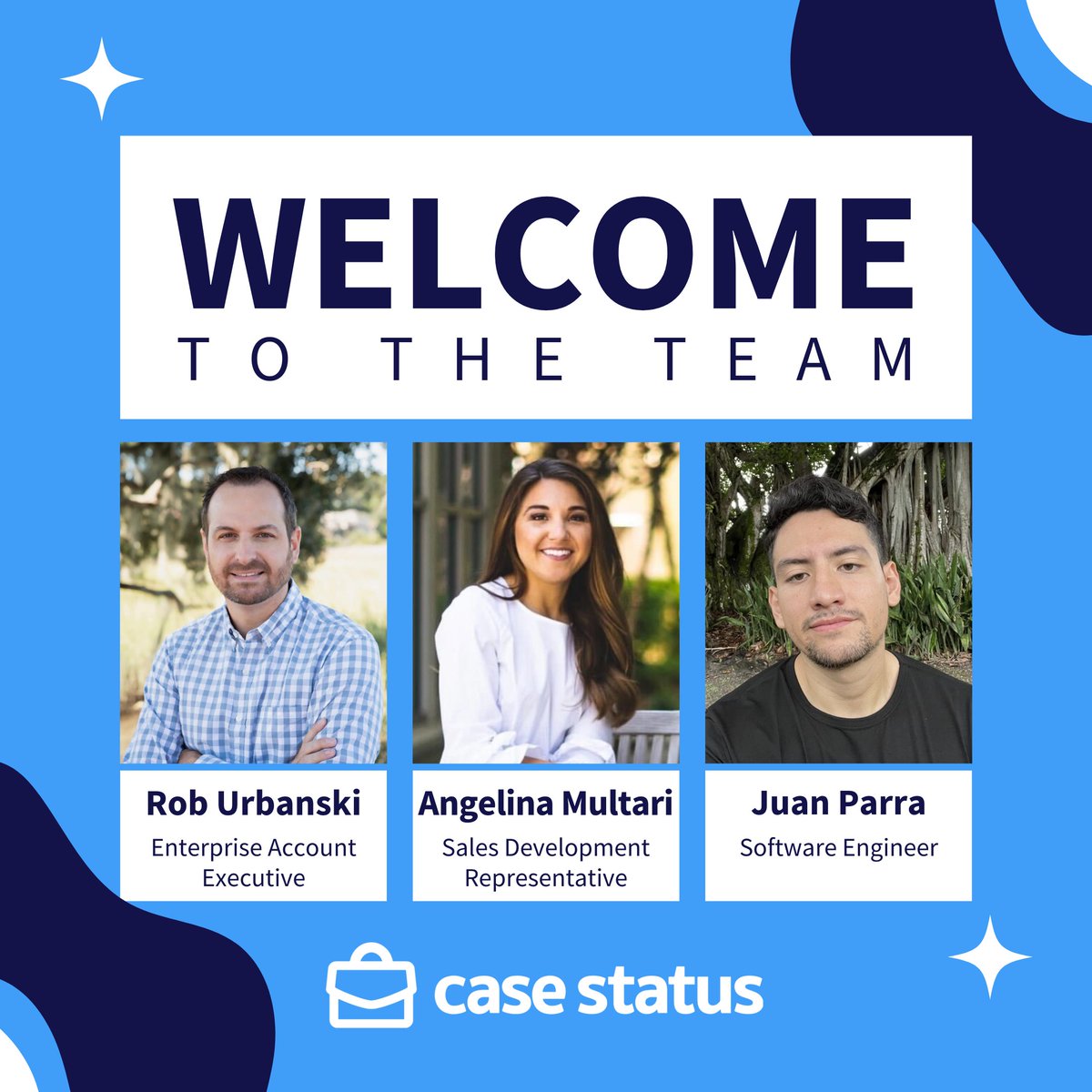 🎉 Big Welcome to Rob, Angelina, and Juan!

#CaseStatusTeam #NewBeginnings #Welcome #Welcometotheteam #CaseStatus #LegalTech #LegalTechnology