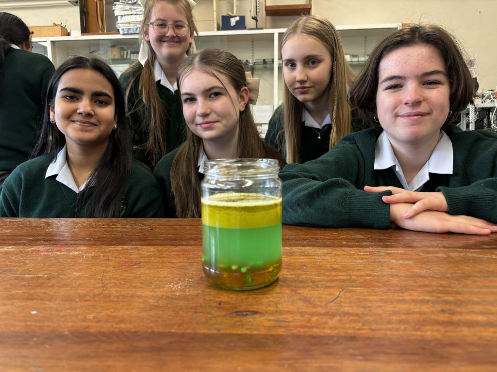 1st year Science students explored the principles of density by creating density jars.  Look closely to see the stratified layers within the jars, illustrating the concept of density. #activelearning @scifest4stem @uccsciencesoc