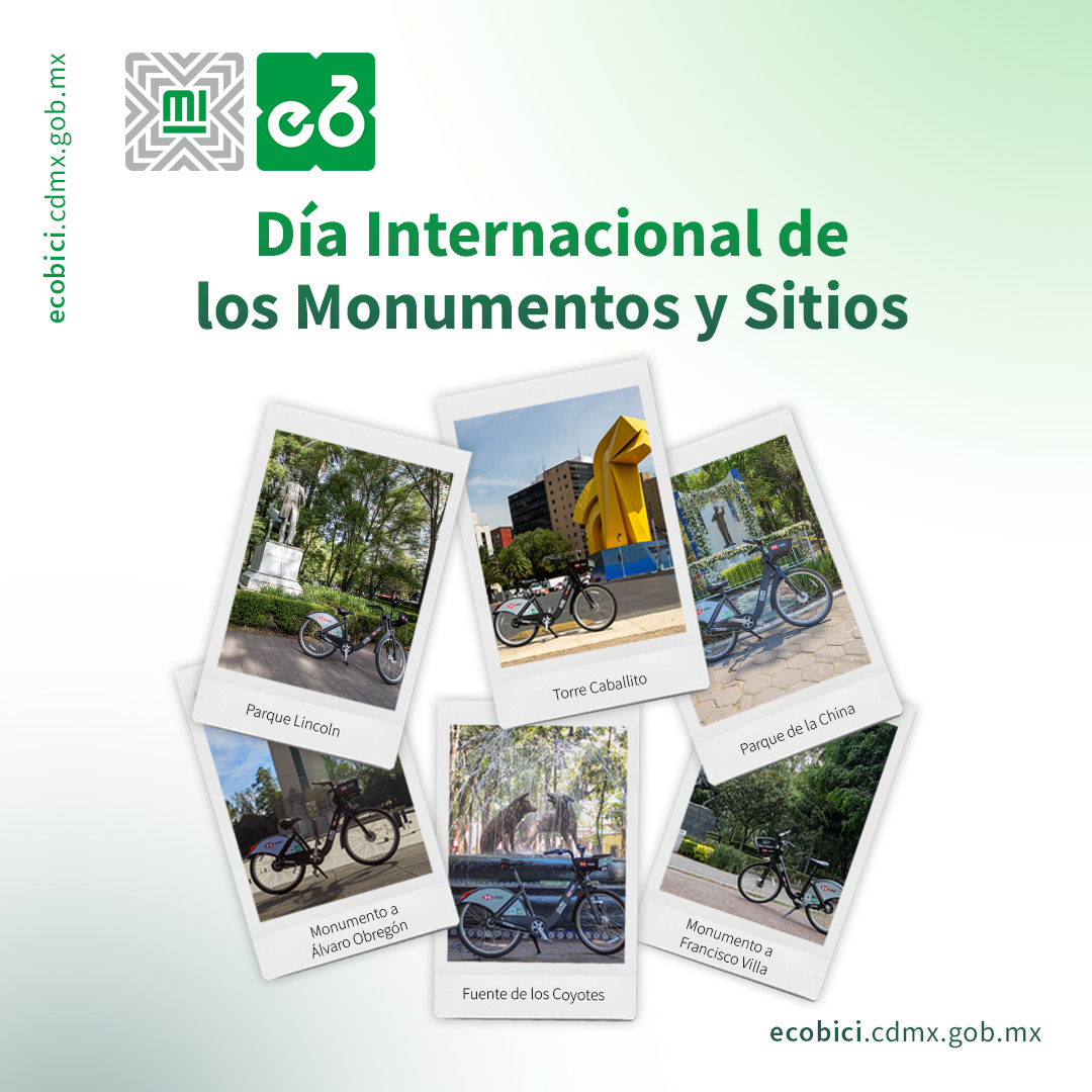 ¡El día perfecto para moverte en ECOBICI y disfrutar de tantos bellos sitios en nuestra ciudad! ¿A dónde iremos hoy? 🗺️🚴🏼🌿 #ECOBICI #DíaInternacional #MonumentosYSitios