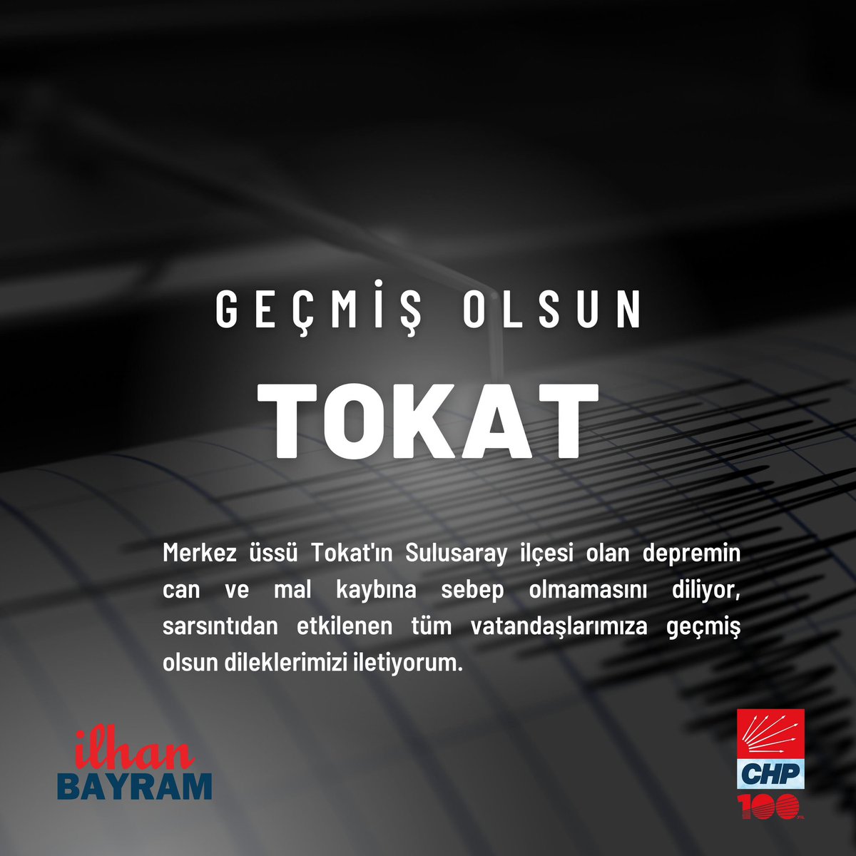 Depremden etkilenen tüm yurttaşlarımıza geçmiş olsun #tokat #deprem <a href="/tokat_chp/">CHP Tokat İl Başkanlığı</a> <a href="/tokatvaliligi/">Tokat Valiliği</a> <a href="/SsarayKymkmligi/">Sulusaray Kaymakamlığı</a> <a href="/ckurtgoz/">Çağdaş KURTGÖZ</a>