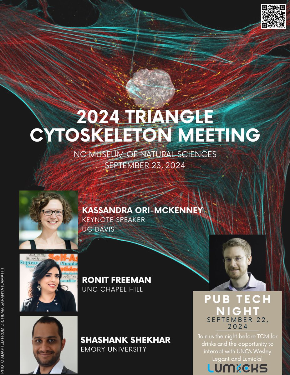 Cytoskeleton Meeting (@tricytoskeleton) on Twitter photo We are back! This year's TCM will be held on September 23rd. Our wonderful lineup of speakers includes keynote Kassandra Ori-McKenney (UC Davis), Ronit Freeman (UNC), and Shashank Shekhar (Emory Univ). <a href="/RFreeman_Lab/">Ronit Freeman</a> <a href="/sshekhr/">Shekhar lab</a> We are back! This year's TCM will be held on September 23rd. Our wonderful lineup of speakers includes keynote Kassandra Ori-McKenney (UC Davis), Ronit Freeman (UNC), and Shashank Shekhar (Emory Univ). <a href="/RFreeman_Lab/">Ronit Freeman</a> <a href="/sshekhr/">Shekhar lab</a>