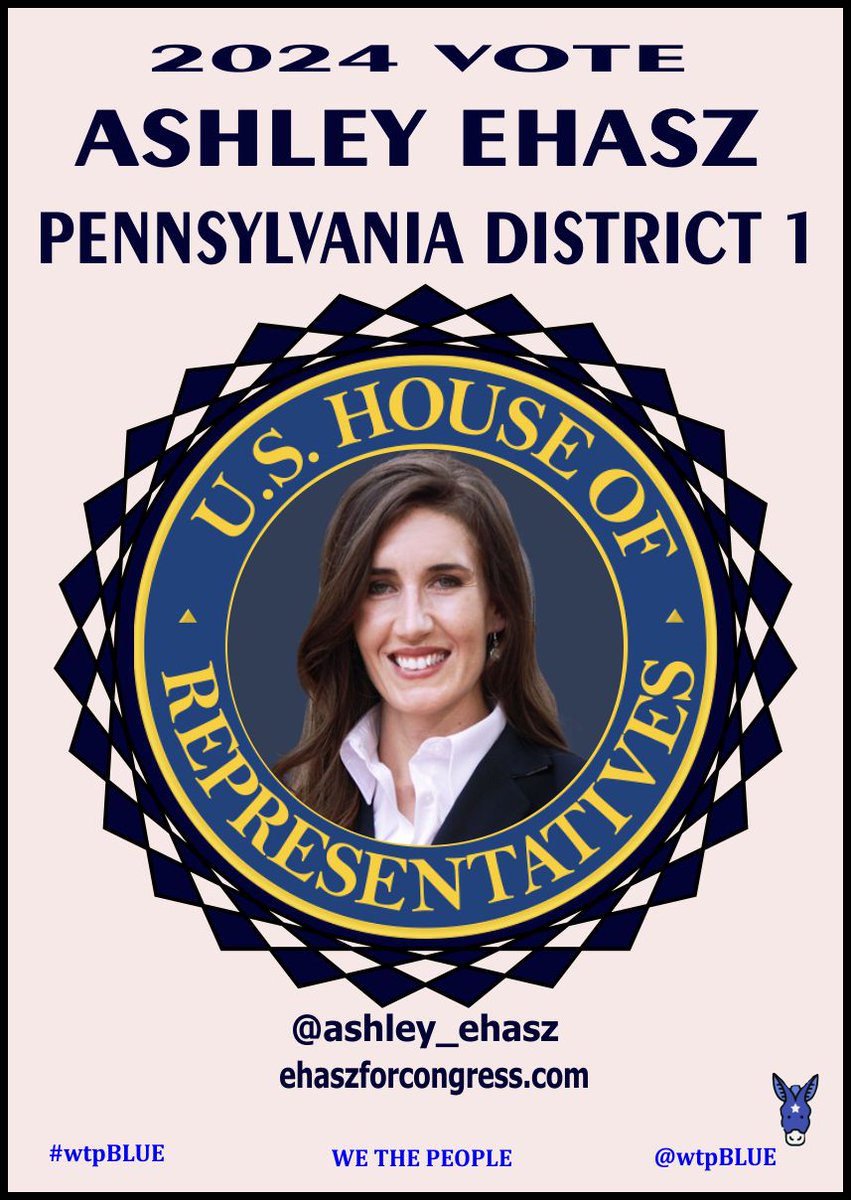 #wtpBLUE #wtpGOTV24 .@ashley_ehasz, D-PA01, is fighting to protect democracy & your rights against the maga charge to destroy all. PA01 incumbent, Brian Fitzpatrick, is not working for We The People, he's working for a dictatorship for trump/Putin. #VoteBlue for freedom!